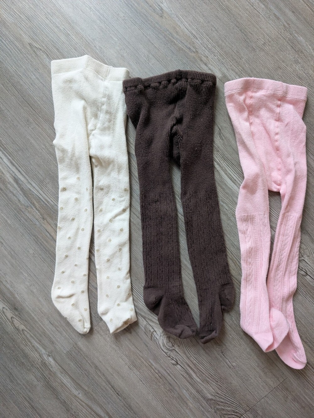 Bundle Of Toddler Tights- Pink, Brown & White, 12-24 Mo